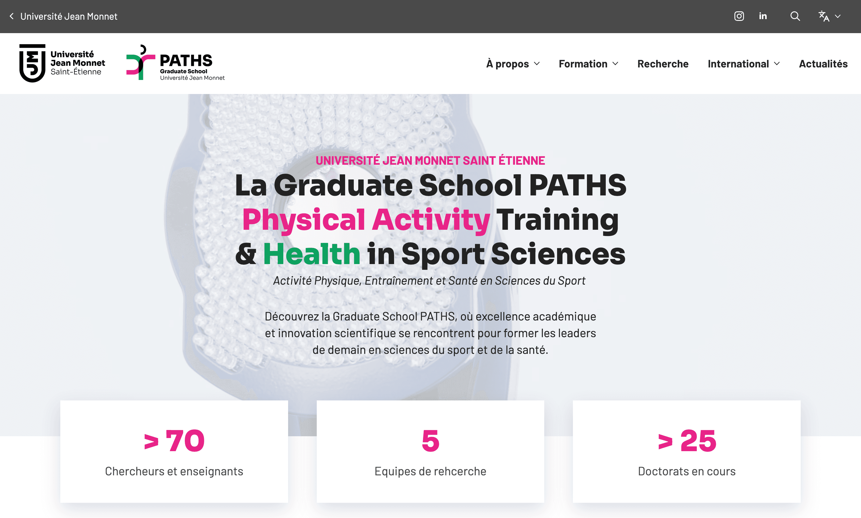 Page d'accueil du site GS Paths avec les chiffres clés et la navigation principale