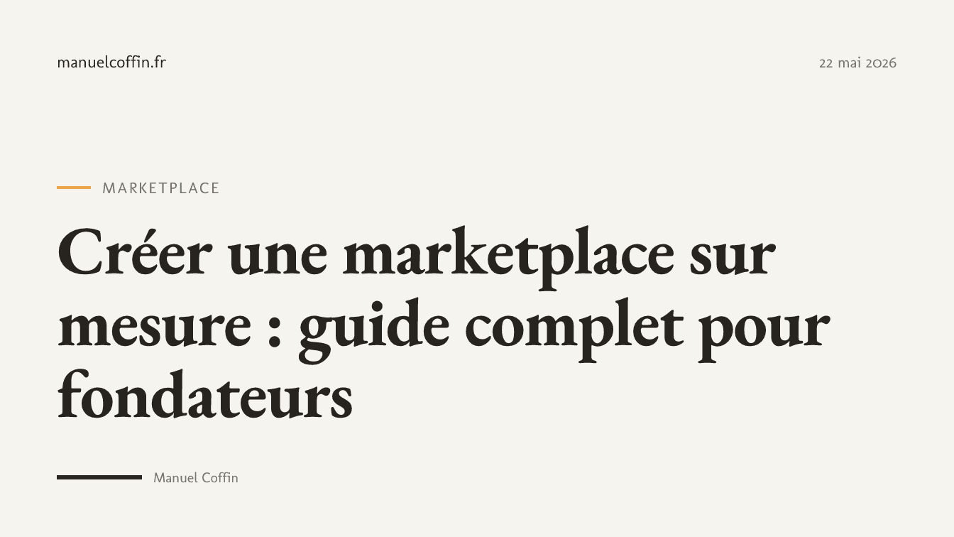 Schéma d'une marketplace à deux faces : offreurs et demandeurs connectés par une plateforme centrale avec paiement et messagerie intégrés